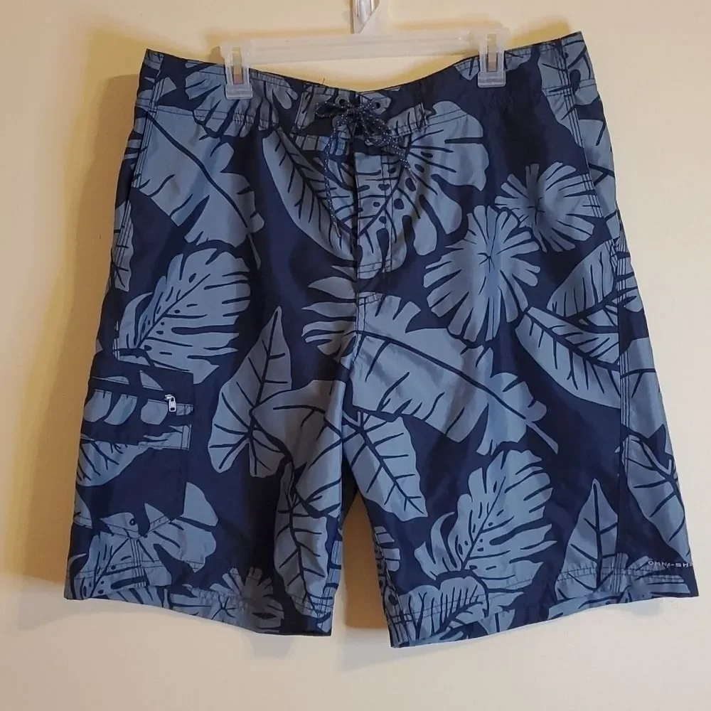 Columbia Men’s Blue Leaf Print Swim Trunks: Versatile Performance Shorts - 38